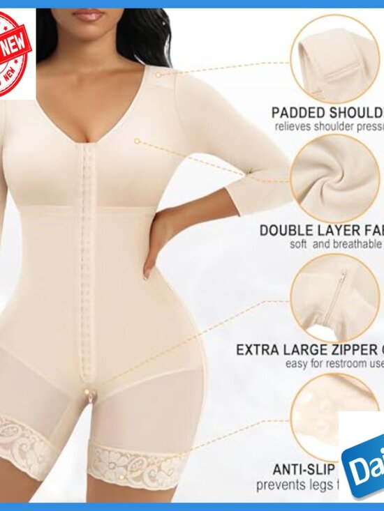 Full Body Shapewear with Arm Slimming Zipper Crotch Tummy Control - Picture 4 of 7